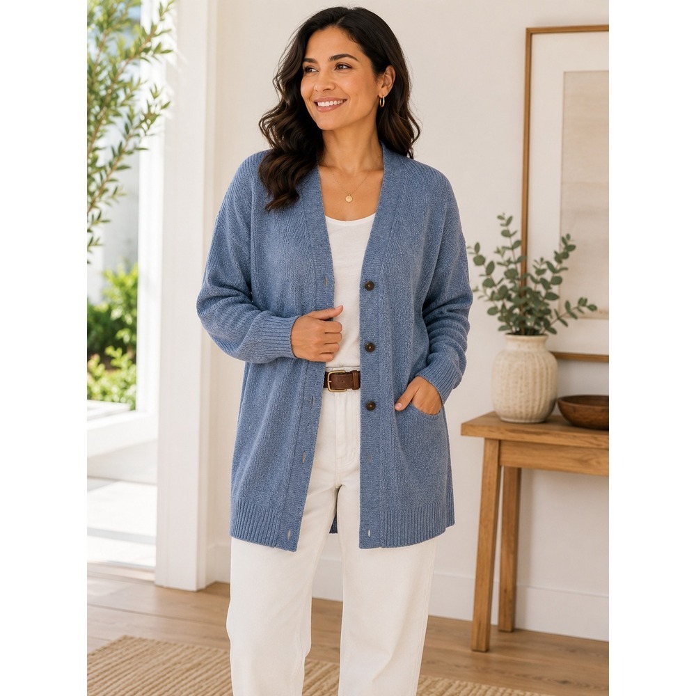 J.Jill NWT Blue Cotton Longline Cardigan L Oversized Relaxed Button Sweater